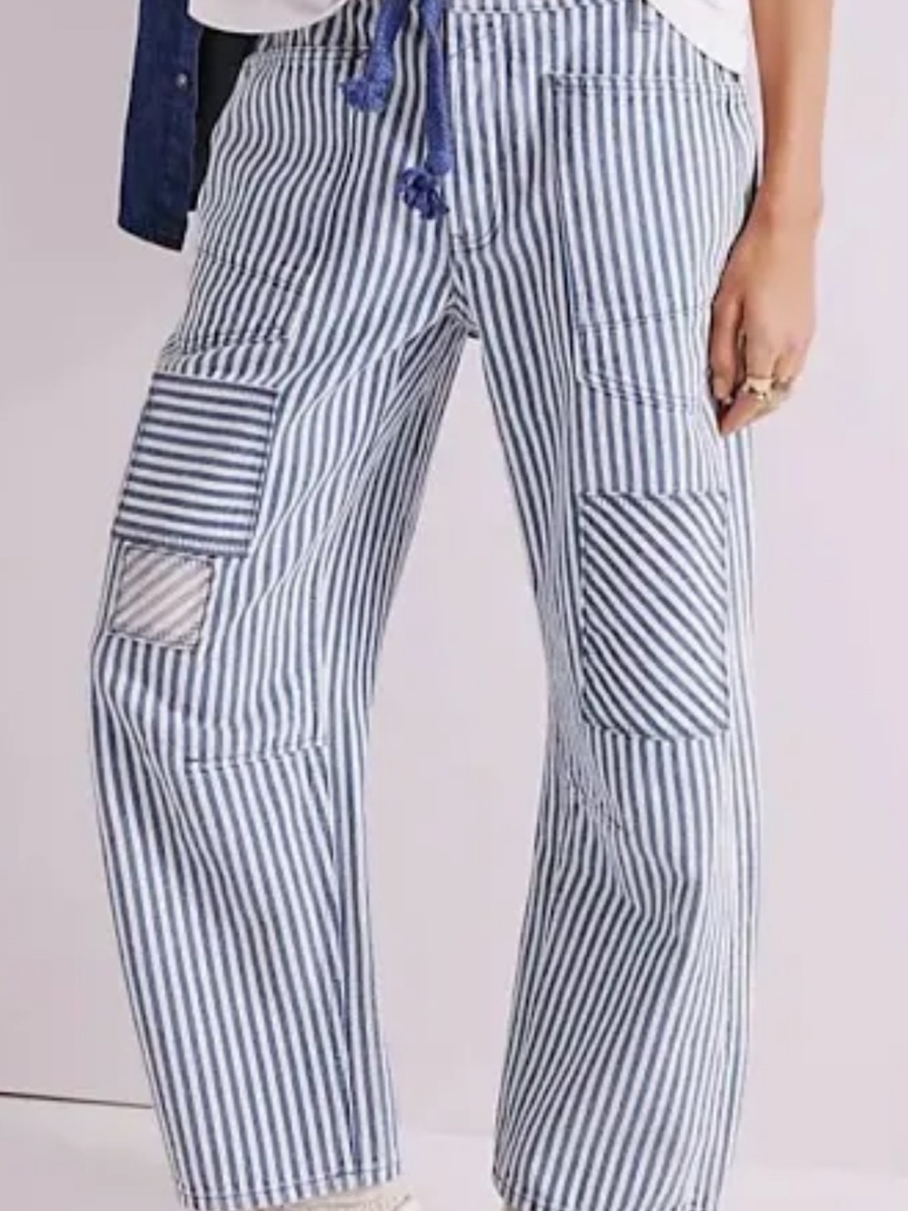 We The Free Moxie Striped Blue and White Women’s Wide-Leg Jeans